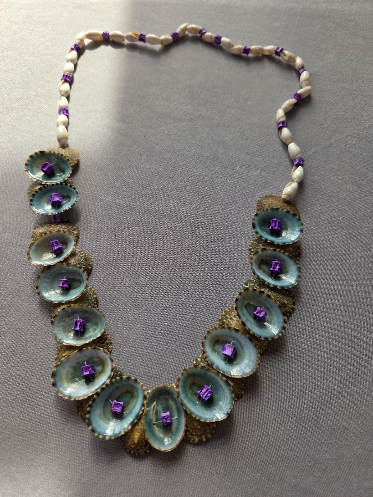 Handcrafted Shell Beaded Statement Necklace, Blue… - image 1