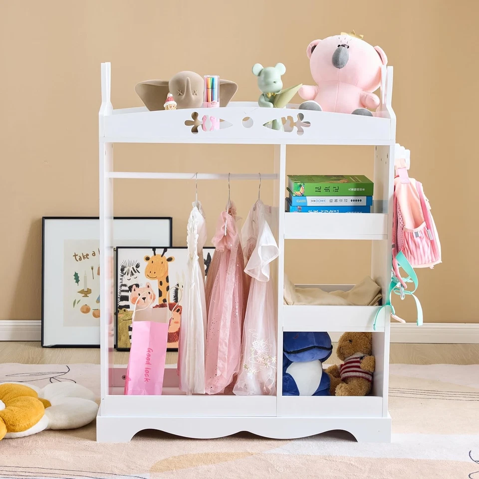 儿童装扮储物柜带镜子,兔子形服装衣柜带3个钩 — 第 3/4 张图片