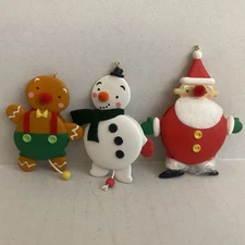Vtg Hallmark Ornaments 2005 Joyful Jumping Jacks Santa Snowman Gingerbread Boy