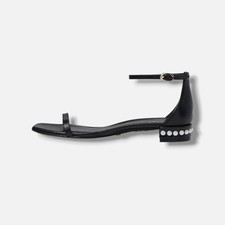 Stuart Weitzman Women's Black Nudistcurve Pearl Leather Sandals Shoes Size 6.5B