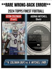 2024 Topps Finest Keon Coleman Dynamos RC ERROR CARD Adonai Mitchell Wrong Back