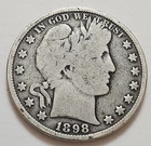 1898 Barber Half Dollar • 90% Silver • Circulated • As Shown • Solid Coin   X64