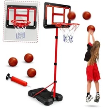 Kids Basketball Hoop with Stand, Adjustable Basketball Set, Red Basketball Hoop