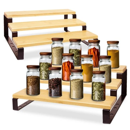 RoyalHouse Bamboo and Metal Expandable Spice Rack Organizer