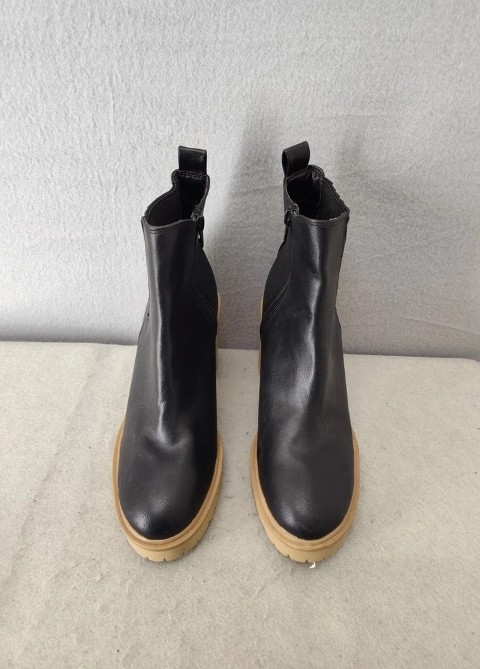 Dolce Vita Women Boots 9 Black PU Leather Platform Chelsea Zip Up Heel Shoes - Image 2 of 4