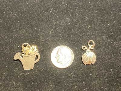 Weit hergeholter Sterling Silber Anhänger 2 Stück Marienkäfer & Gießkanne mit Blumen