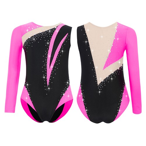 US ~ Kinder Mädchen glänzend Strass Tank Tanz Unitard Gymnastik Turnanzug Ballett  - Bild 55 von 95