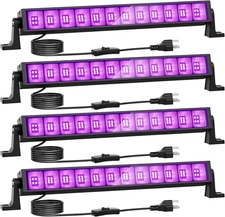 4 Pack 42W LED Black Lights, Blacklight Bars with Plug and Switch, Glow in the D