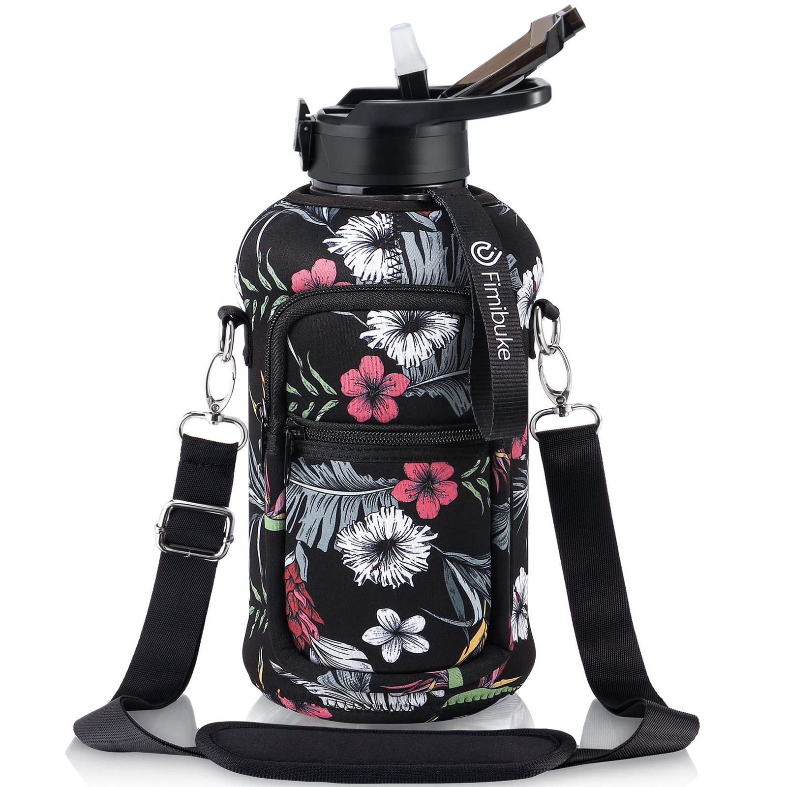 With Sleeve 64 Oz Water Bottle With Handle & Straw L...