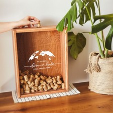 Caja de exhibición de corcho de vino de madera, soporte de memoria grabado personalizado para entusiastas del vino