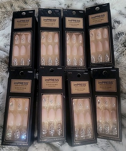 GoldFinger Lot Gel Nails Overlay Press On Glue Long Square French Glam GF94