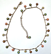 New Flower Floral Charms Pendant Necklace Gold Linked Chain 78