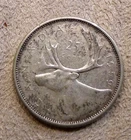 Canada 1959 25 Cents Canadian Caribou Quarter Coin - 80% Silver