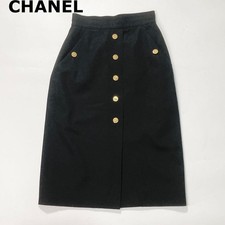CHANEL Vintage Black Skirt with Gold Buttons - Women's Size 34
