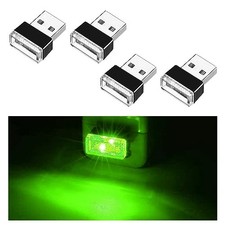 4 PCS USB LED Car Interior Atmosphere Lamp, Portable Mini LED Night Green