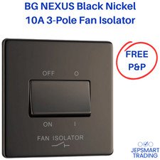 BG NEXUS Black Nickel 10A Triple Pole Fan Isolator Switch Screwless Flat FBN15