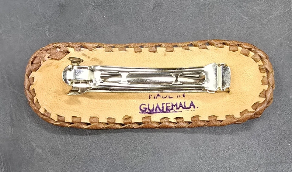 Vtg. Mexican Style Leather And Colorful Material Barrette Guatemala  - Image 4 of 4
