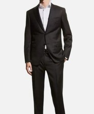 Canali Men's Black Wool Solid Notched Lapel Two-Button Suit Jacket Size 52R