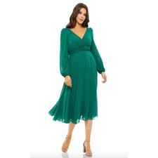 MAC DUGGAL Dress Size 22W / Size 22 Evening Gown Midi Green NEW V Neck Faux Wrap