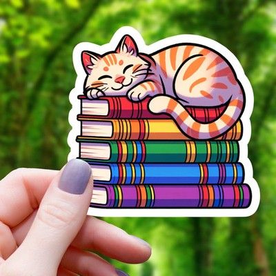 Mimic Gaming Co - Tabi Cat On Pile of Books Sticker - 3''