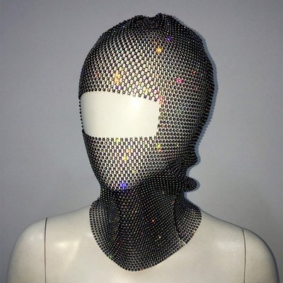 Black AB Diamond Mesh Face Kini One Size Shiny Rhinestone Festival Mask