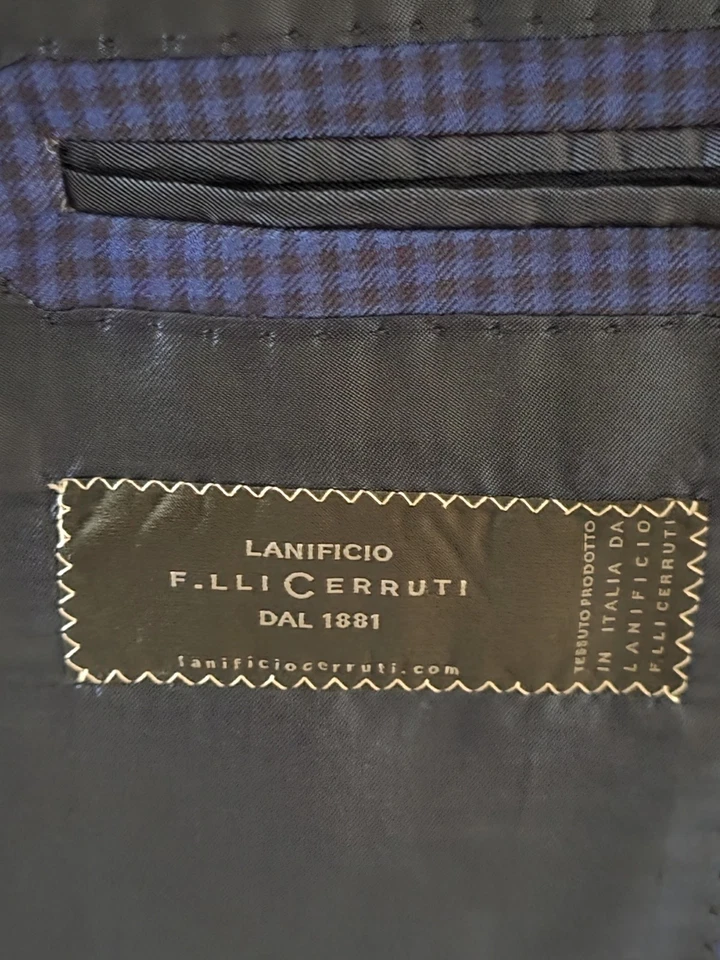 Blazer SAMUELSOHN 48L Tela CERRUTI Lana Azul Marino Cuadros Madre Perla Botones Foto 4 de 4