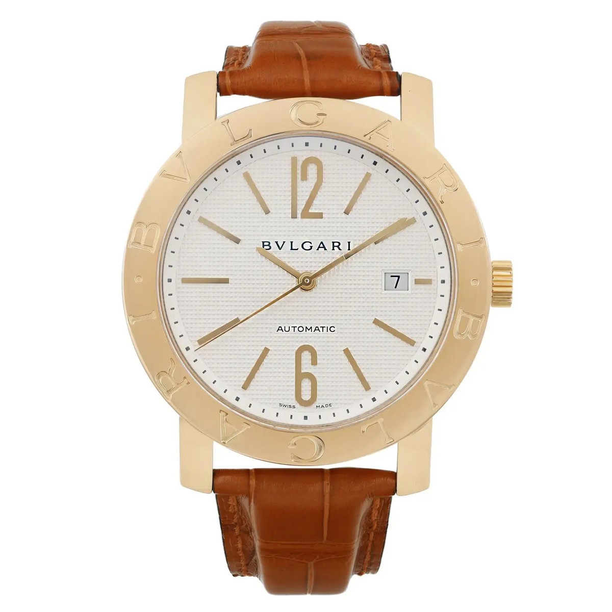 Bvlgari Diagono XL 42mm 18k Yellow Gold White Dial Leather Mens