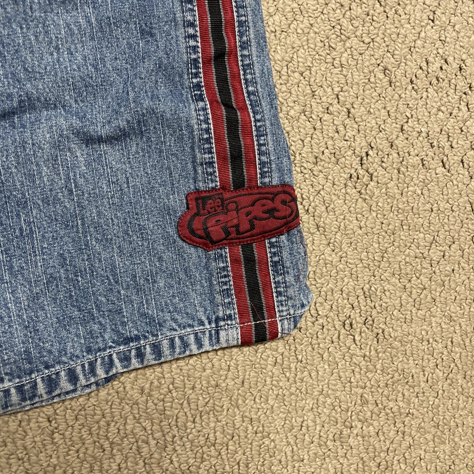 Jeans de mezclilla Lee Pipes Boys 16R lavado claro rojo negro a rayas vintage Y2K Foto 2 de 4