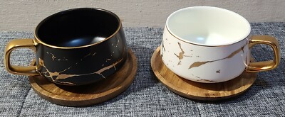 Coffeezone Luxury Gold Inlay 10.5 Oz Matte Ceramic Marble Tea Latte Coffee Cups