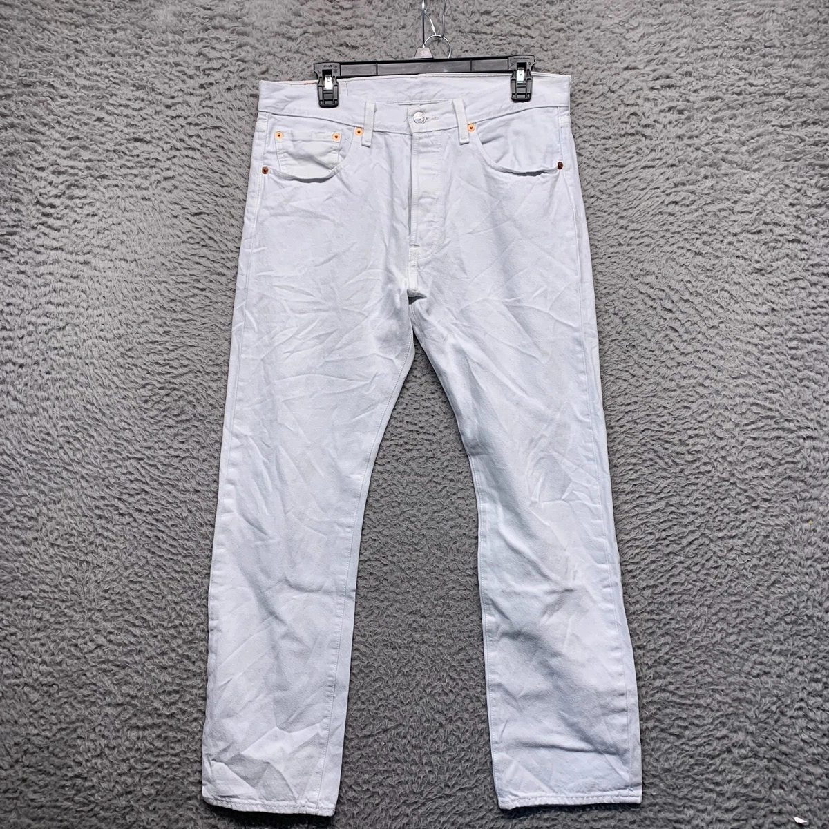 White levi 501 button fly sale jeans
