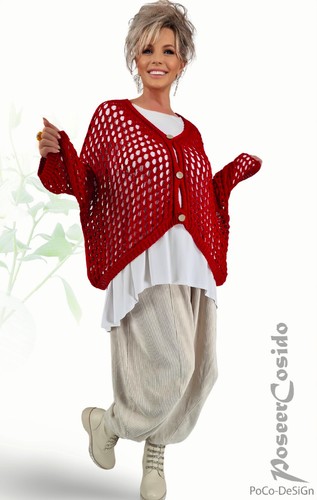 Überwurf Strick Jacke Überwurf LAGENLOOK rot 44 46 48 50 52 54 L XL XXL XXXL - Bild 10 von 23