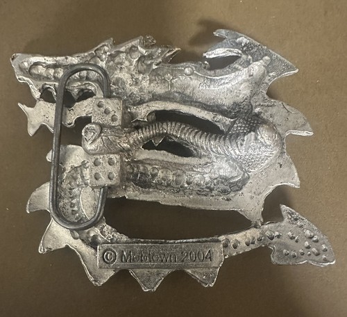 VTG Large 3D Pewter Sculpted Dragon Belt Buckle, Mystical Dragon Fierce Cobra - Picture 3 of 3