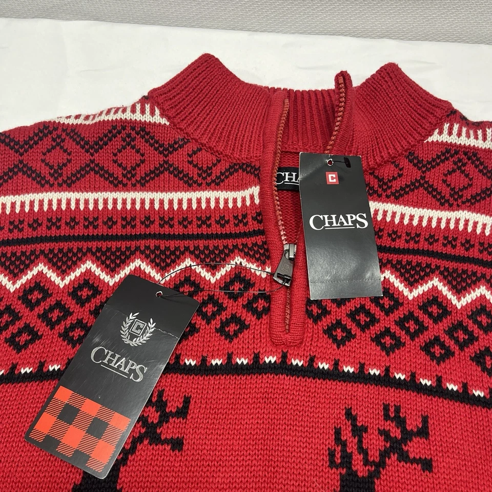 Nuevo con etiquetas Suéter Nórdico de Navidad Chaps para Hombres XL Reno 1/4 Cremallera Rojo Nuevo Precio de venta sugerido por el fabricante $80 Foto 3 de 4