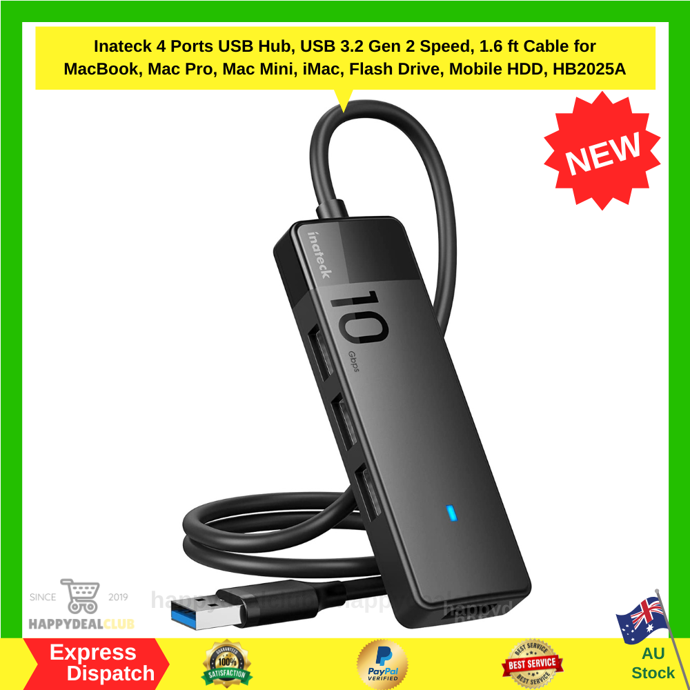 Inateck 4 Ports USB Hub, USB 3.2 Gen 2 Speed, 1.6 ft Cable for MacBook
