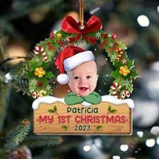 Adorable Newborn Baby, Personalized Photo Ornament, Hand Baby Christmas Ornament