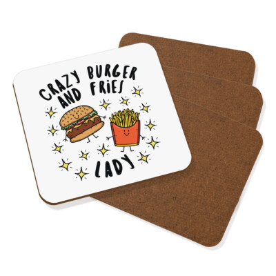 Crazy Burger und Pommes Lady Sterne Untersetzer Getränke Matte 4er Set Lustige Essen Chips