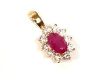 9ct Gold Ruby and CZ Pendant Cluster necklace no Chain Gift Boxed Made in UK