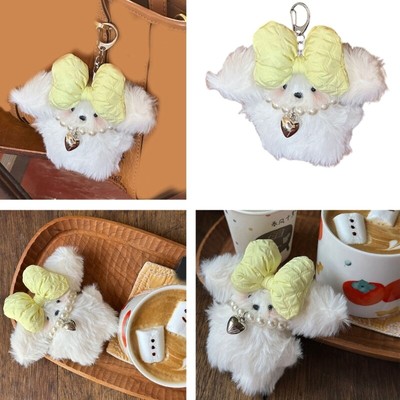 Plush Dog Pendant Keychain Lovely Heart Bowknot Ornament Women Car Keyring