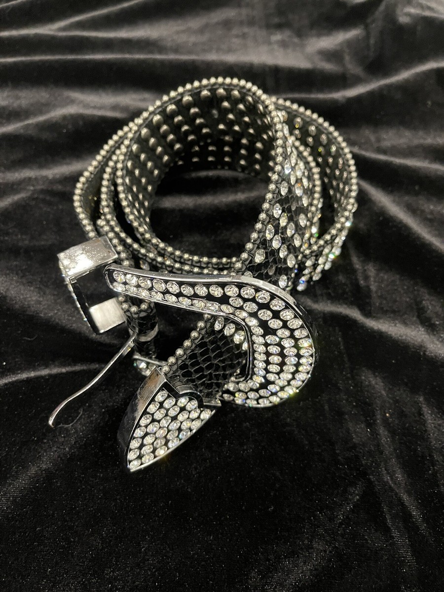 Womens Rhinestone Belt Bling Crystal Studded Leather Belt  display picture 1