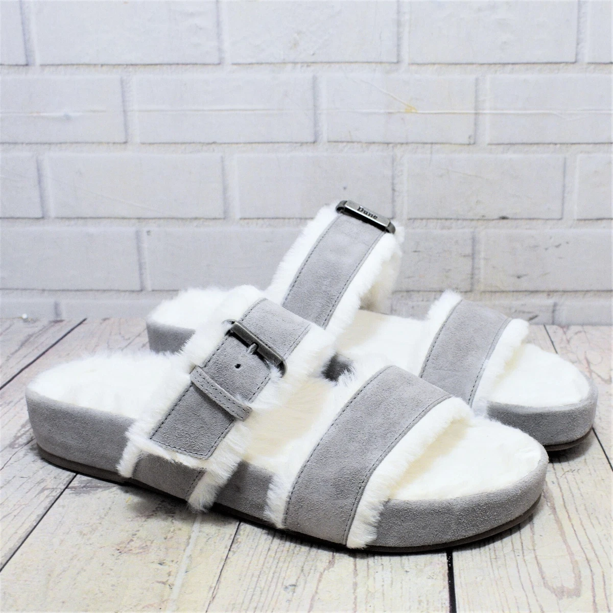 Womens Dune London Waverly Grey Double Strap Slippers RRP. 75.00