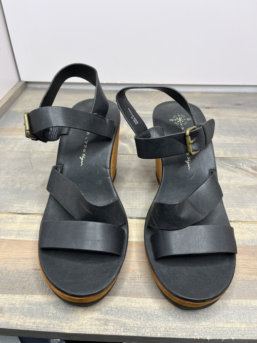 Free People Vegan Wedge Black Sandal Platform Size 10 UK