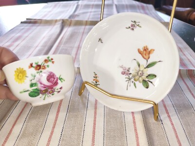 Alt Wien Augarten Porzellan Tasse + Untertasse Köppchen Blumen  Handgemalt 18.Jh