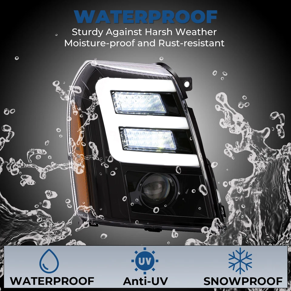 For Cadillac Escalade ESV 2007-2014 HID/Xenon Model LED DRL Projector Headlights - Image 4 of 4