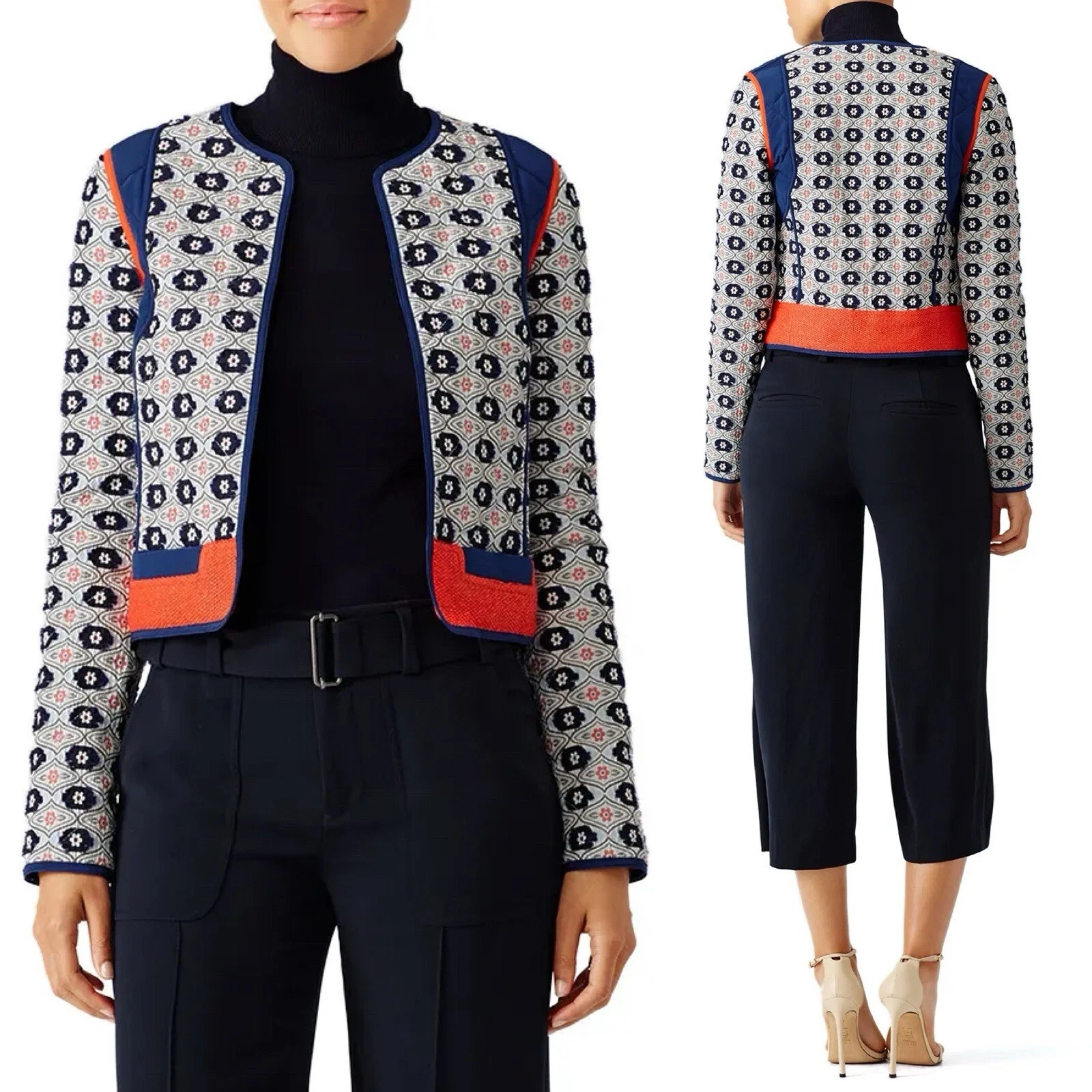 Giacca trapuntata TORY BURCH Rainford taglia 2 cappotto trapuntato blazer margherita jacquard floreale