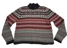 Vintage Woolrich Lambswool Sweater Fair Isle Mock Neck Charcoal Heather Small
