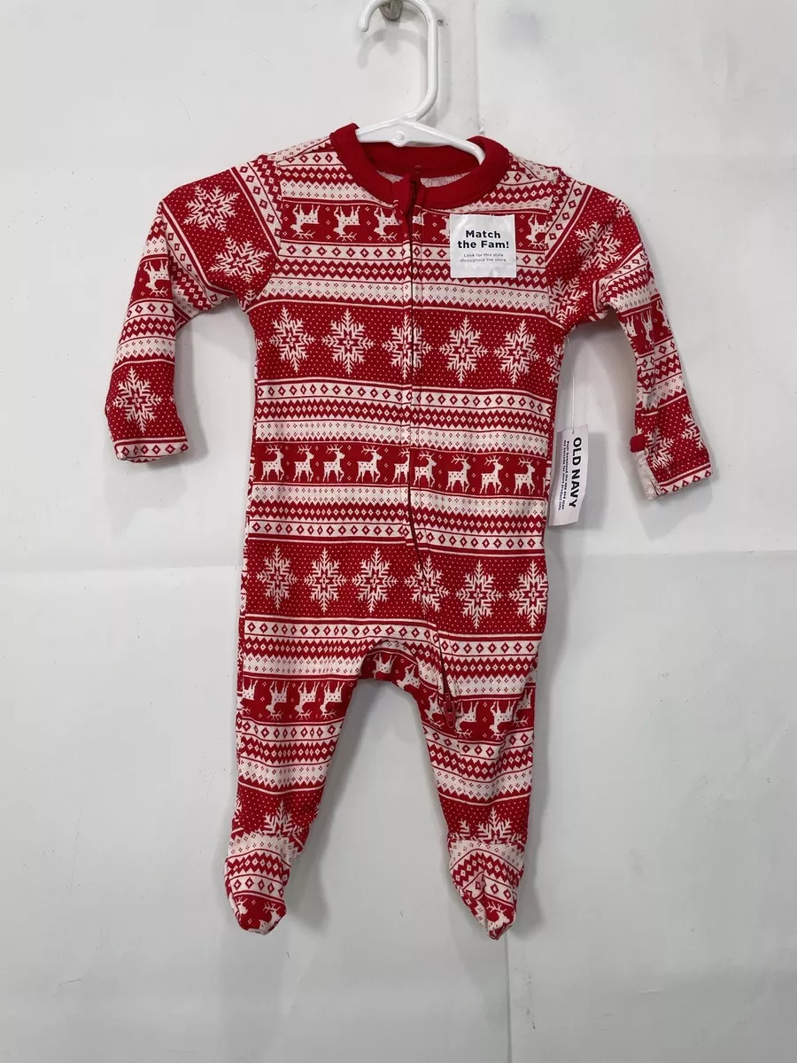 Old Navy Newborn Red & White Holiday Footie Zip Up Long Sleeve One Piece  Pajamas