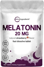 Melatonina 20 mg, 400 comprimidos, disolución rápida, sabor a fresa natural