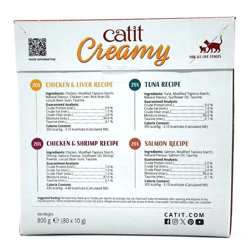 Catit Cremoso Gato Lamible Mascotas Golosinas Snacks Atún Pollo Camarones y Salmón 80 x 10g Foto 3 de 4
