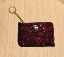 Kate Spade New York Odette Glitter Med L-Zip Card CASE Key Pouch Rose/ RED