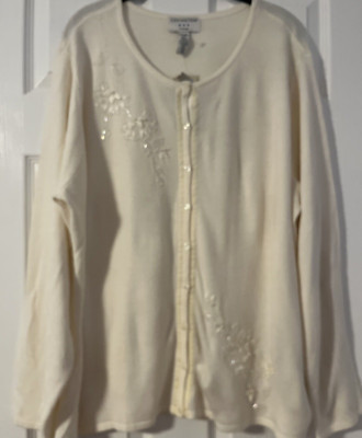 Covington Beaded Cardigan Ivory SZ 24-26W Lightweight Granny  Chic NWT!